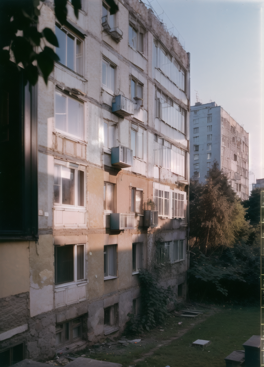 14074-767233177-view from window, yard with large buildings, russianebenya, sunny day, trees and bushes, movie still, 30mm lens, polaroid, analo.png